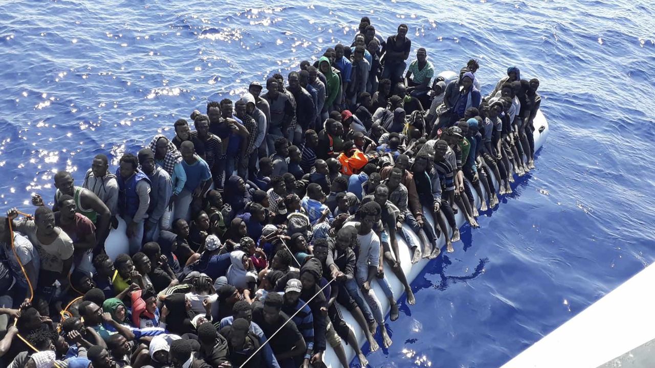 Migrants rescued by the Libyan Coast Guard on Sunday. 