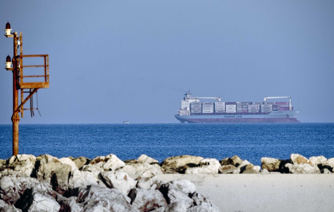 A cargo ship operated by Danish company Maersk, pictured off Sicily's coast on Monday.