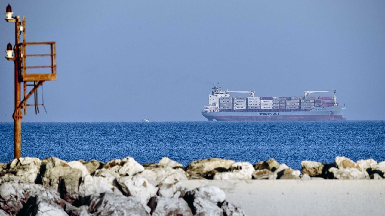 A cargo ship operated by Danish company Maersk, pictured off Sicily's coast on Monday.