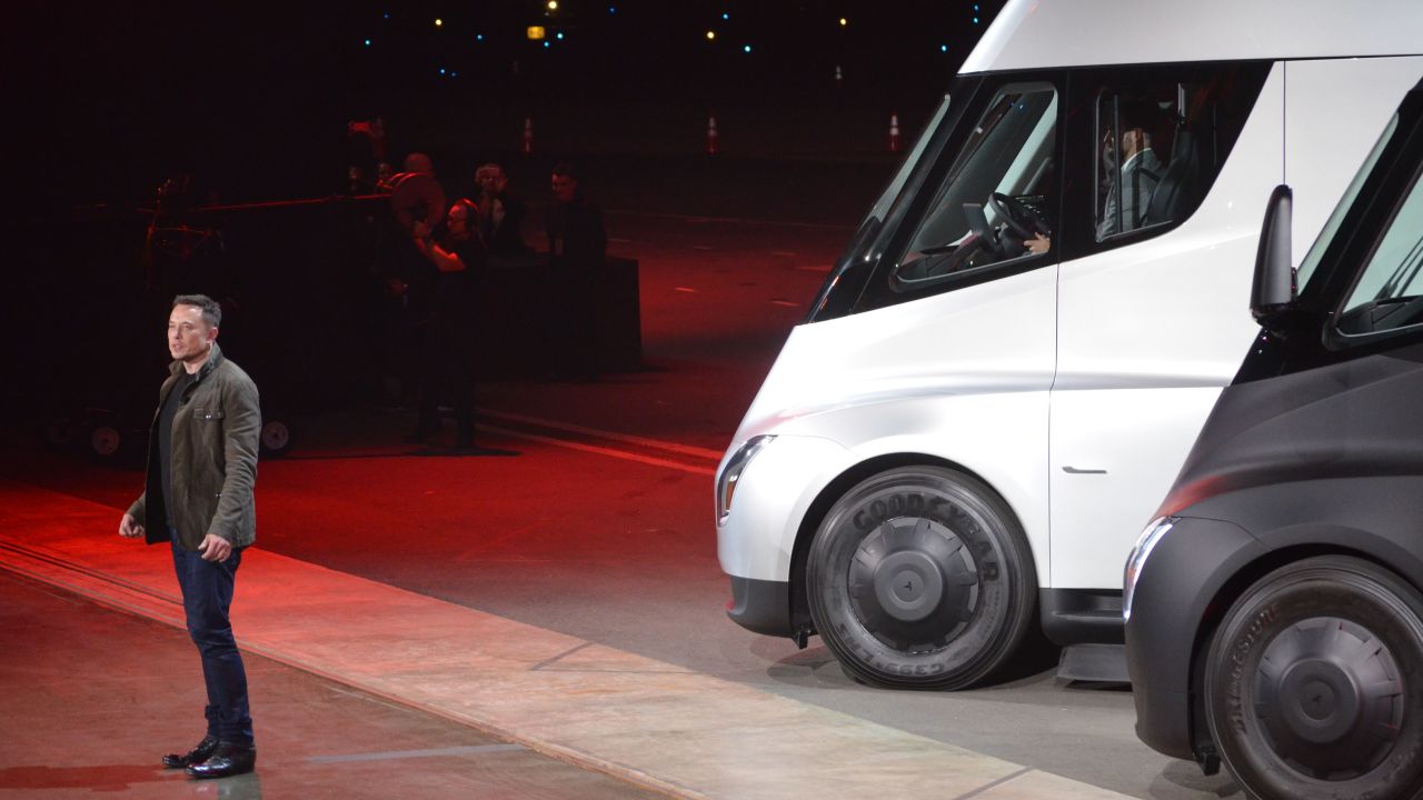 Tesla CEO Elon Musk unveils the Tesla Semi in November 2017 in Hawthorne, California. 