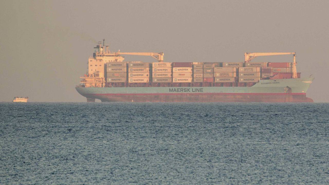The Danish commercial liner Alexander Maersk sits off Sicily's coast on Monday, June 25.