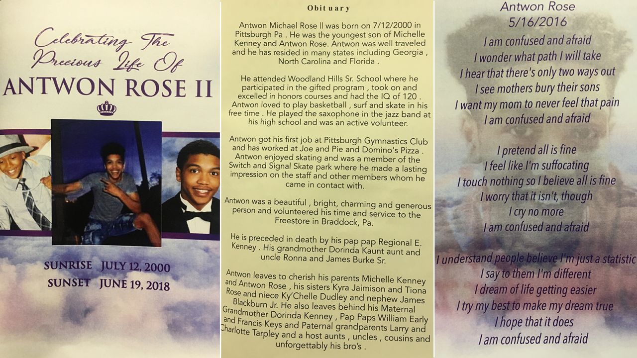 The program at Antwon Rose II's funeral featured images of him, an obituary and a poem he wrote. 