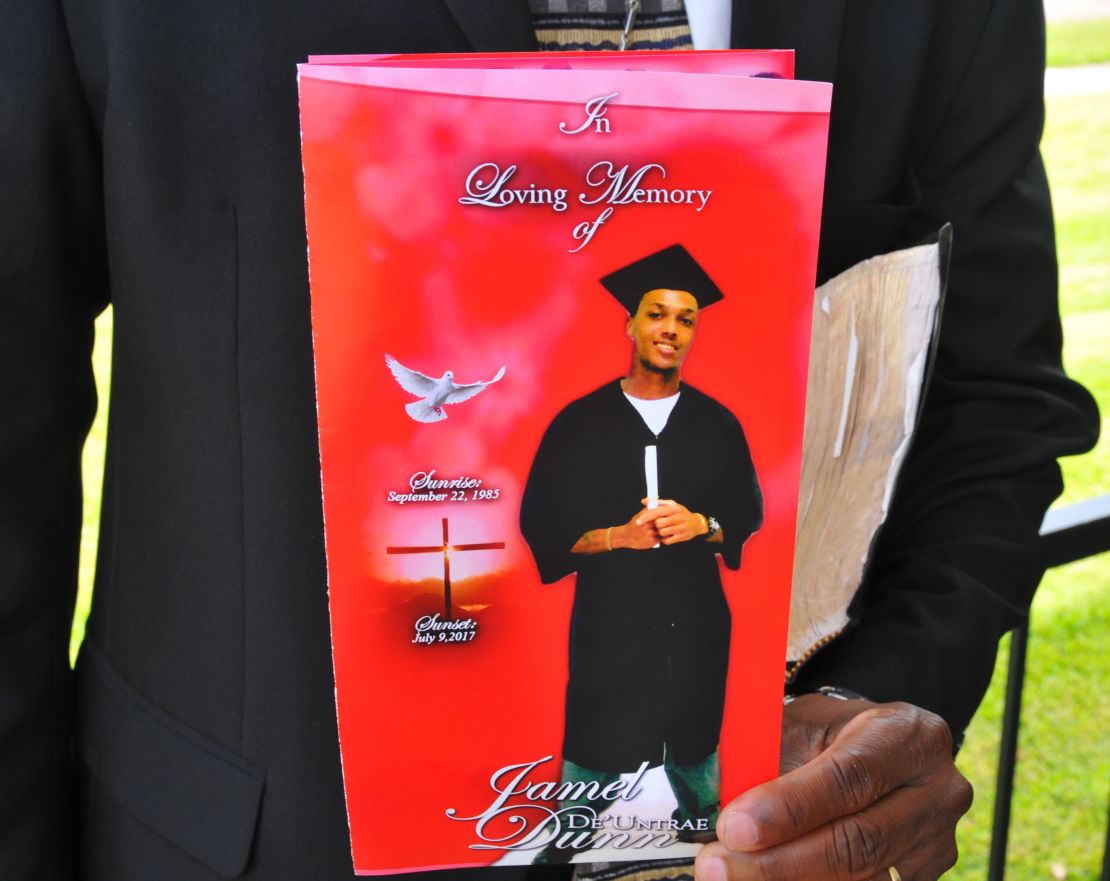 The cover of the funeral program for Jamel Dunn, 31, last July. 