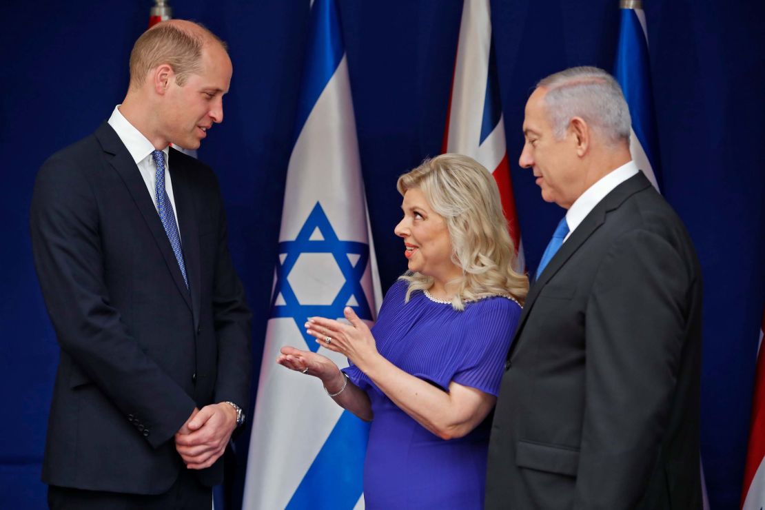 Prince William met Israeli Prime Minister Benjamin Netanyahu and his wife Sara on Tuesday.