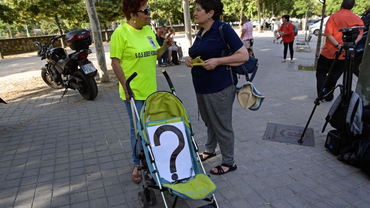 A protester outside the courtroom on Tuesday.