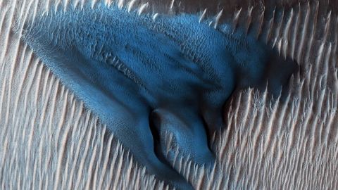 A camera on an orbiter captured this sand dune on Mars. 