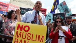 U.S. Sen. Cory Booker (D-NJ) speaks about U.S. President Trump's travel ban outside the U.S. Supreme Court following a court issued immigration ruling June 26, 2018 in Washington, DC. The court issued a 5-4 ruling upholding U.S. President Donald Trump's travel ban imposing limits on travel from several primarily Muslim nations. Mark Wilson/Getty Images