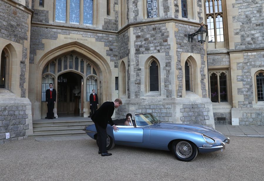 A classic E-type Jaguar was ridden by newlyweds Britain's Prince Harry and Meghan Markle on the way to their evening wedding reception in May, 2018. The 1968 model had been refitted as a zero emissions vehicle prototype. It's one of a number of classic cars getting an electric makeover.