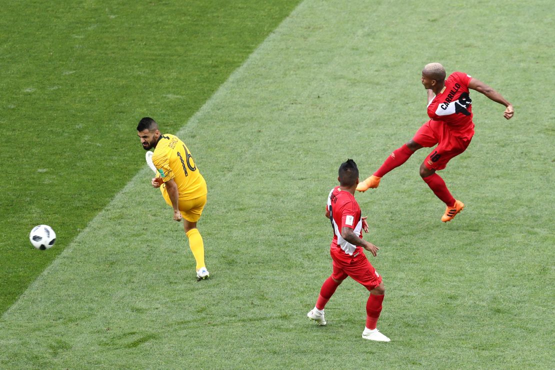 Andre Carrillo's sweet finish (right) put Peru ahead against Australia in Group C. 