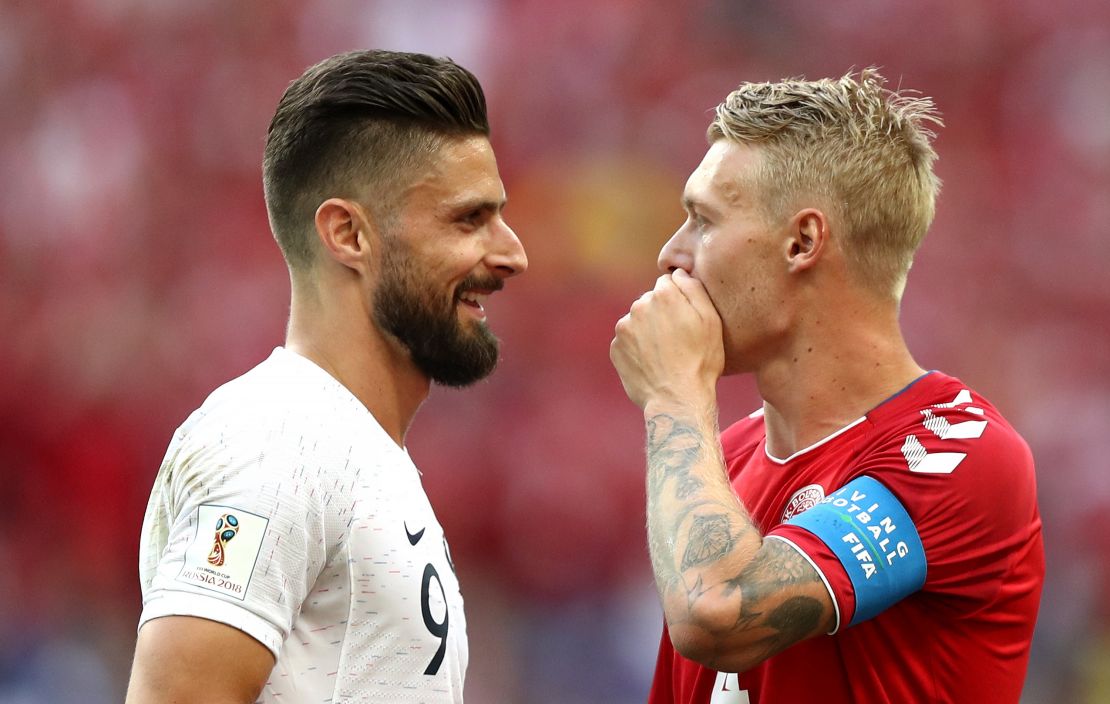 France (left) and Denmark both advanced to the second round of the World Cup.  