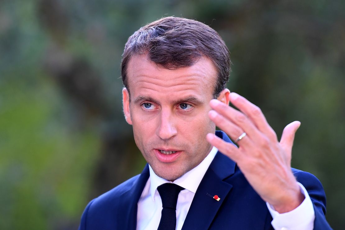 French President Emmanuel Macron speaks during a press conference Tuesday.
