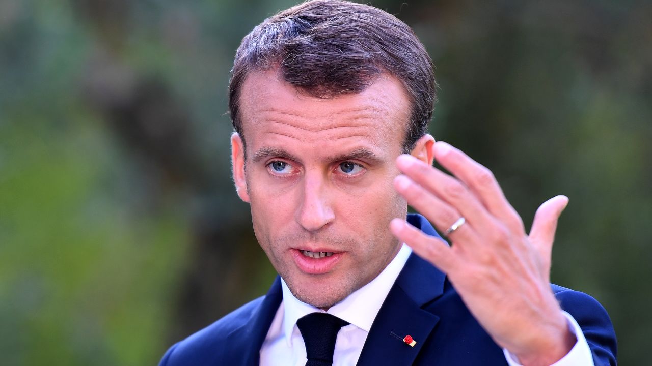 French President Emmanuel Macron speaks during a press conference Tuesday.