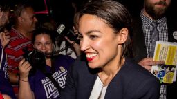Progressive challenger Alexandria Ocasio-Cortez celebrartes with supporters at a victory party in the Bronx after upsetting incumbent Democratic Representative Joseph Crowly on June 26, 2018 in New York City.  Ocasio-Cortez upset Rep. Joseph Crowley in New York's 14th Congressional District, which includes parts of the Bronx and Queens. (Photo by Scott Heins/Getty Images)