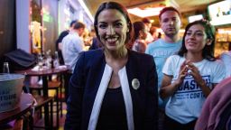 Alexandria Ocasio-Cortez, a 28-year-old Democratic Socialist who ousted 10-term incumbent Rep. Joe Crowley in New York's 14th congressional district, at her victory party in the Bronx, on June 26, 2018.  (David Dee Delgado/The New York Times)