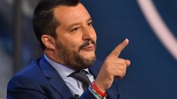 Italy's Interior Minister and Deputy Prime Minister Matteo Salvini gestures as he speaks during the Italian talk show "Porta a Porta", broadcast on Italian channel Rai 1, in Rome, on June 20.