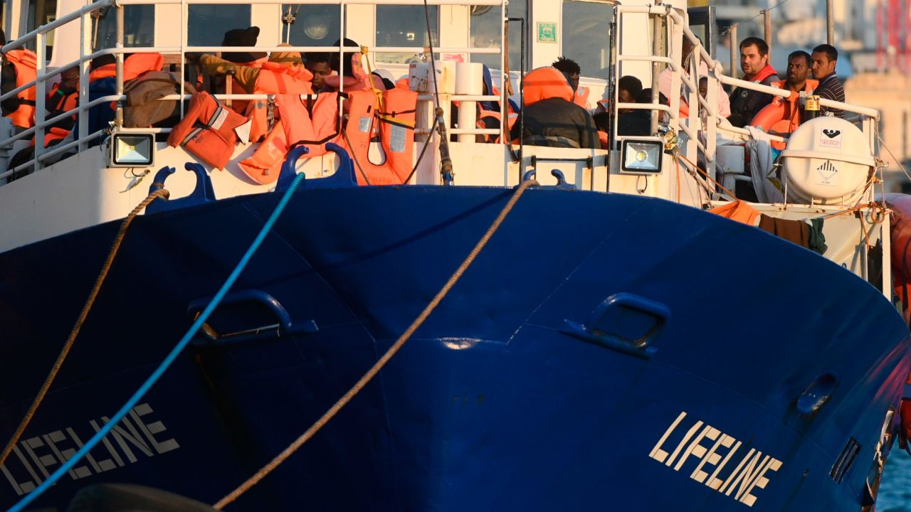 The ship operated by German aid group Mission Lifeline, carrying 234 migrants, docks at the Valletta port in Malta, after a journey of nearly a week while awaiting permission to make landfall, Wednesday, June 27, 2018.