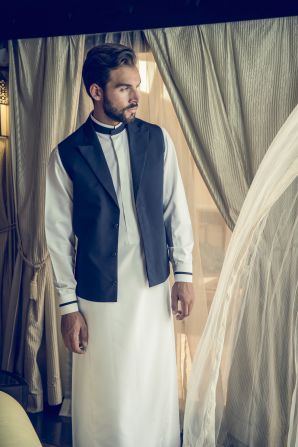 His thobes incorporate elements of both Asian and Western style. Al-akeel says his aim is to bring a Savile Row approach to thobe design. 