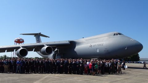 US Air Force brass and Lockheed Martin officials celebrated the C-5 Galaxy's 50th anniversary Tuesday in Marietta, Georgia.