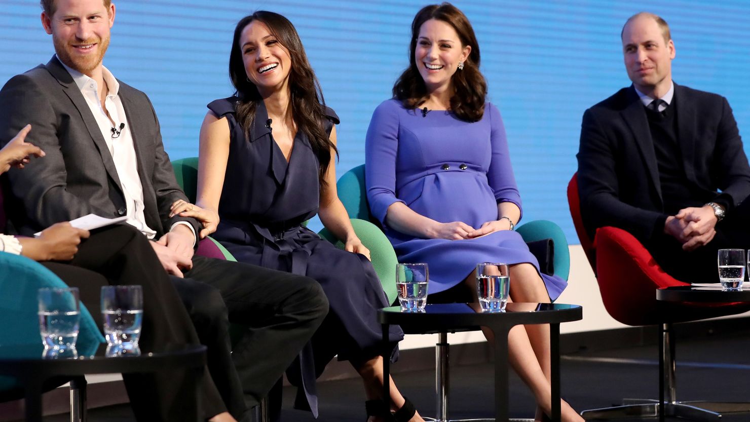 Prince Harry, Meghan Markle, Kate Middleton and Prince William share a stage.