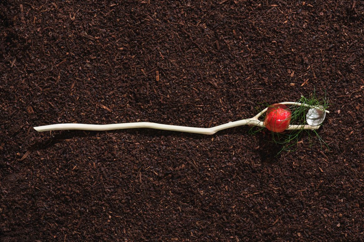 Raspberries served on Twig Spoon by <a href="https://sharonadams.co.uk/" target="_blank" target="_blank">Sharon Adams</a> at the Experimental Gastronomy event in June 2018.
