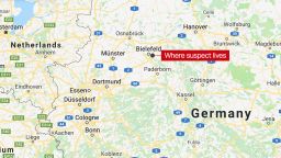 A map of Germany, tagging where a suspect lives in a recent investigation over poisoned food. 