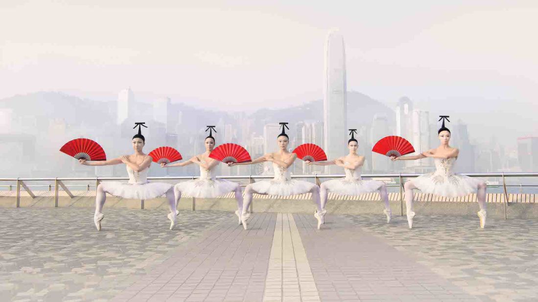 <strong>Victoria Harbour: </strong> To promote its upcoming 2018/2019 season, the Hong Kong Ballet worked with renowned photographer Dean Alexander to create a series of vibrant images featuring dancers leaping and splitting in front of skyscrapers, restaurants and temples. Here, dancers Gao Ge, Chaelee Kim, Liu Miaomiao, Lauma Berga and Zhang Xuening pose in front of Victoria Harbour. 