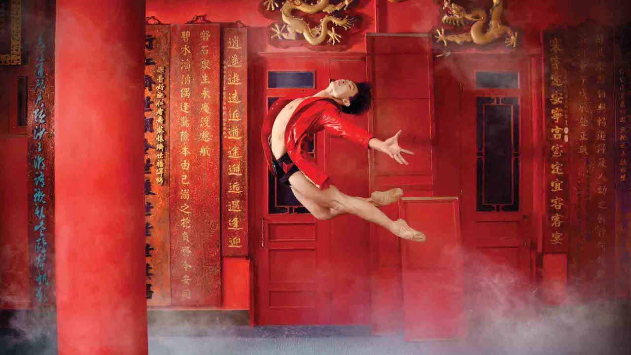 <strong>Tin Hau Temple: </strong>Dancer Li Jiabo puts most travelers' attempts at jumping poses to shame.  