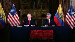 US Vice President Mike Pence and Ecuadoran President Lenin Moreno give a joint statement in Quito