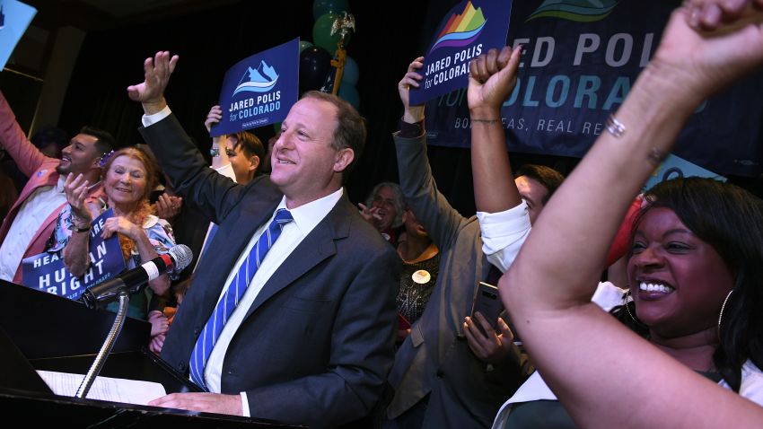 BROOMFIELD, CO - JUNE 26: Democratic candidate Jared Polis accepts the nomination for Colorado Governor during his watch party at the Flatiron Ballroom in the Renaissance Boulder Flatiron Hotel on June 26, 2018 in Broomfield, Colorado. Polis beat 3 other democratic candidates in the primary election which included Cary Kennedy, Mike Johnston, and Donna Lynne. (Photo by Helen H. Richardson/The Denver Post via Getty Images)