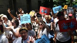 People demonstrate in Washington, DC, on June 28, 2018, demanding an end to the separation of migrant children from their parents. 