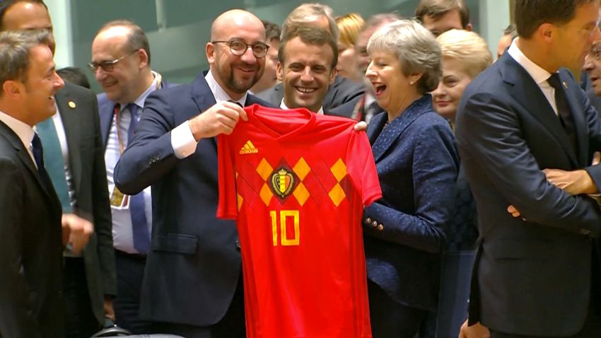 theresa may charles michel football shirt