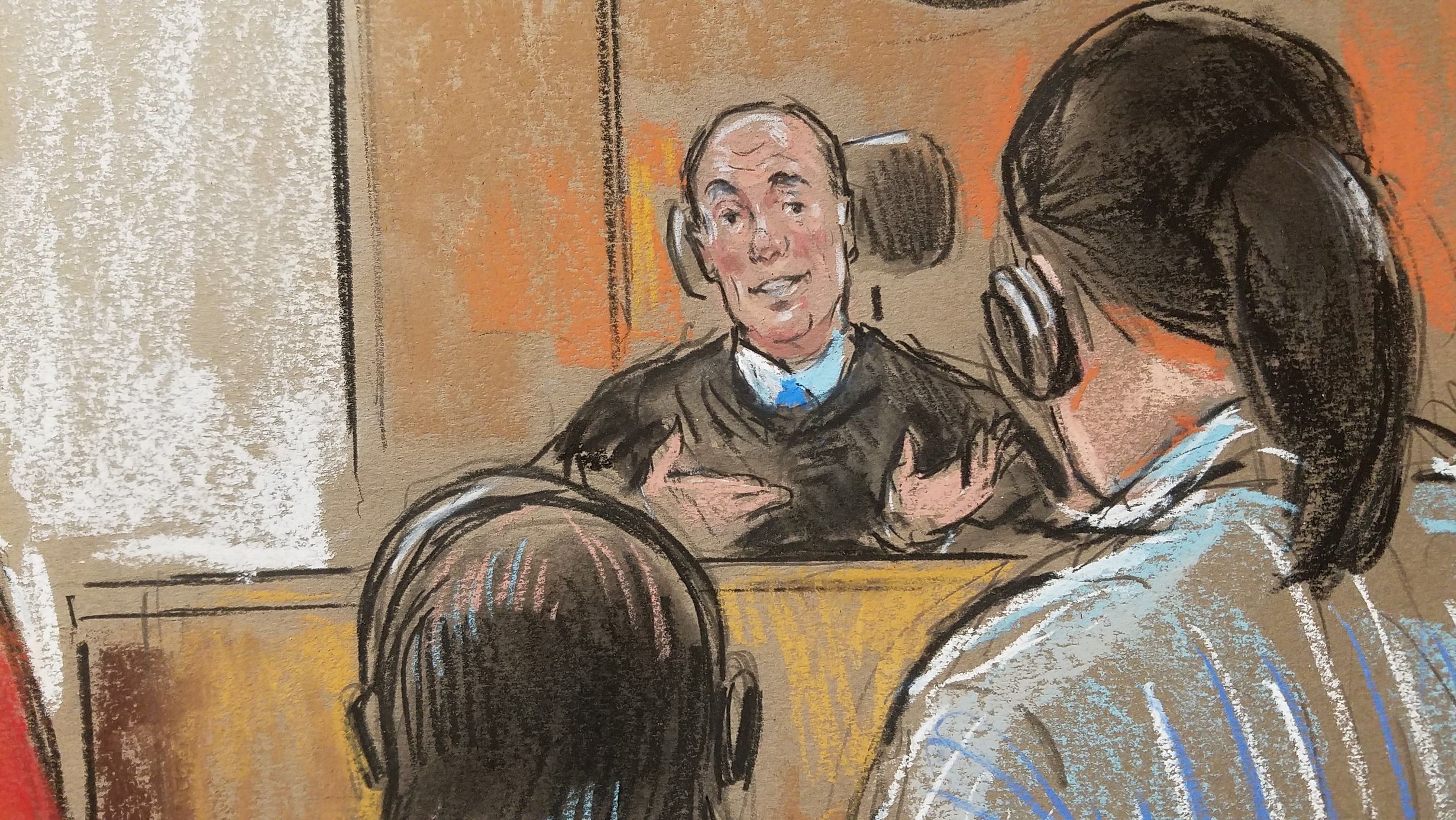 A June 2018 courtroom sketch shows an immigration court in Arlington, Virginia.