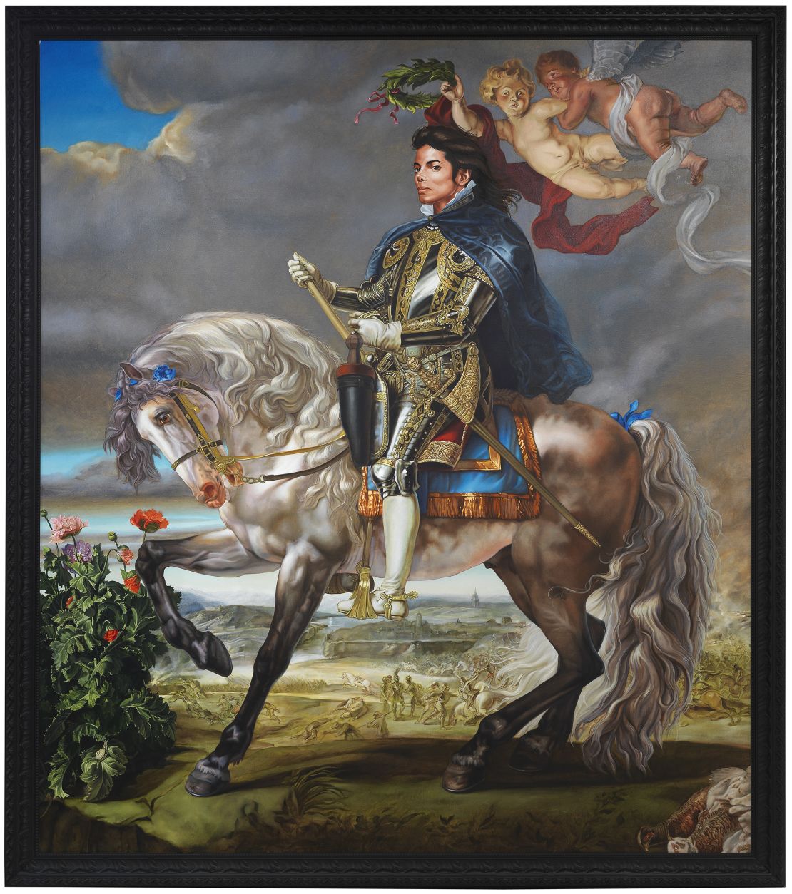 "Equestrian Portrait of King Philip II" (2010) by the American artist Kehinde Wiley is displayed for the first time in the UK at the exhibition. The painting is the last artwork commissioned by Jackson before his death.