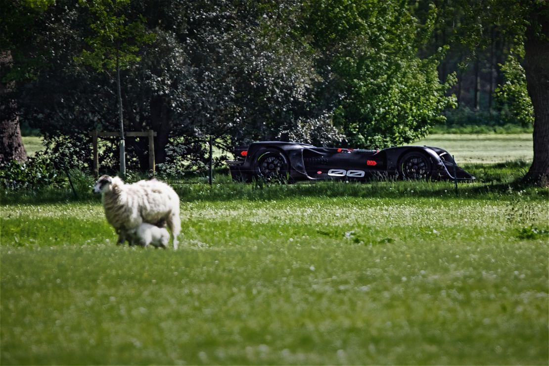 The futuristic Roboracer will wind its way uphill past trees, sheep and fields.