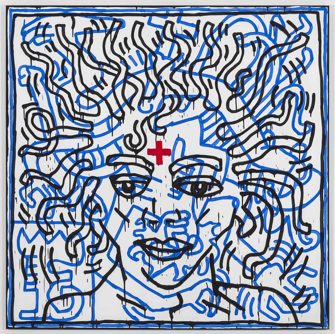 Nicholas Cullinan, director of the National Portrait Gallery, says this untitled piece by the late Keith Haring (1984) was a late addition to the exhibition. Haring is one of the artists featured in the exhibition to have known Jackson personally.