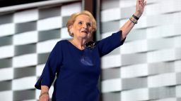 PHILADELPHIA, PA - JULY 26:  Former secretary of state Madeleine Albright waves to the crowd after delivering remarks on the second day of the Democratic National Convention at the Wells Fargo Center, July 26, 2016 in Philadelphia, Pennsylvania. Democratic presidential candidate Hillary Clinton received the number of votes needed to secure the party's nomination. An estimated 50,000 people are expected in Philadelphia, including hundreds of protesters and members of the media. The four-day Democratic National Convention kicked off July 25.  (Photo by Drew Angerer/Getty Images)