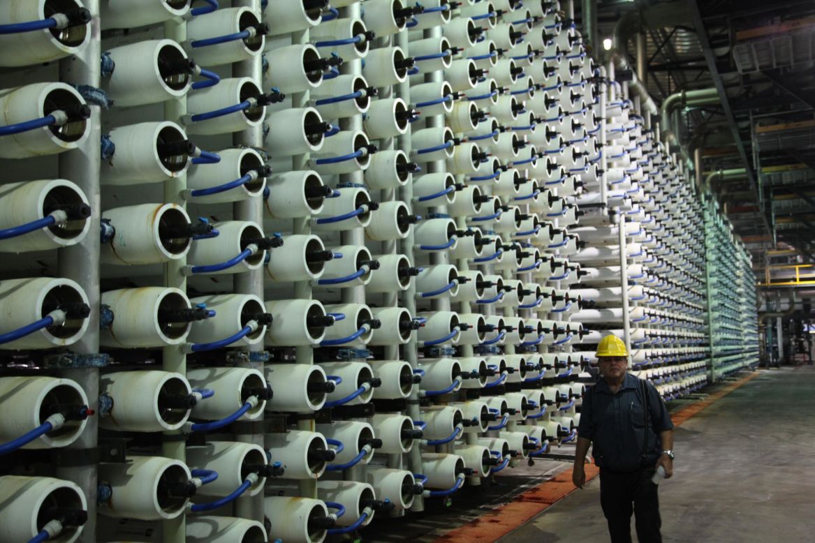 To overcome water scarcity and meet increasing demand, MENA countries have long been producing their own water, using large-scale desalination plants -- such as this one in in Tel Aviv, Israel.