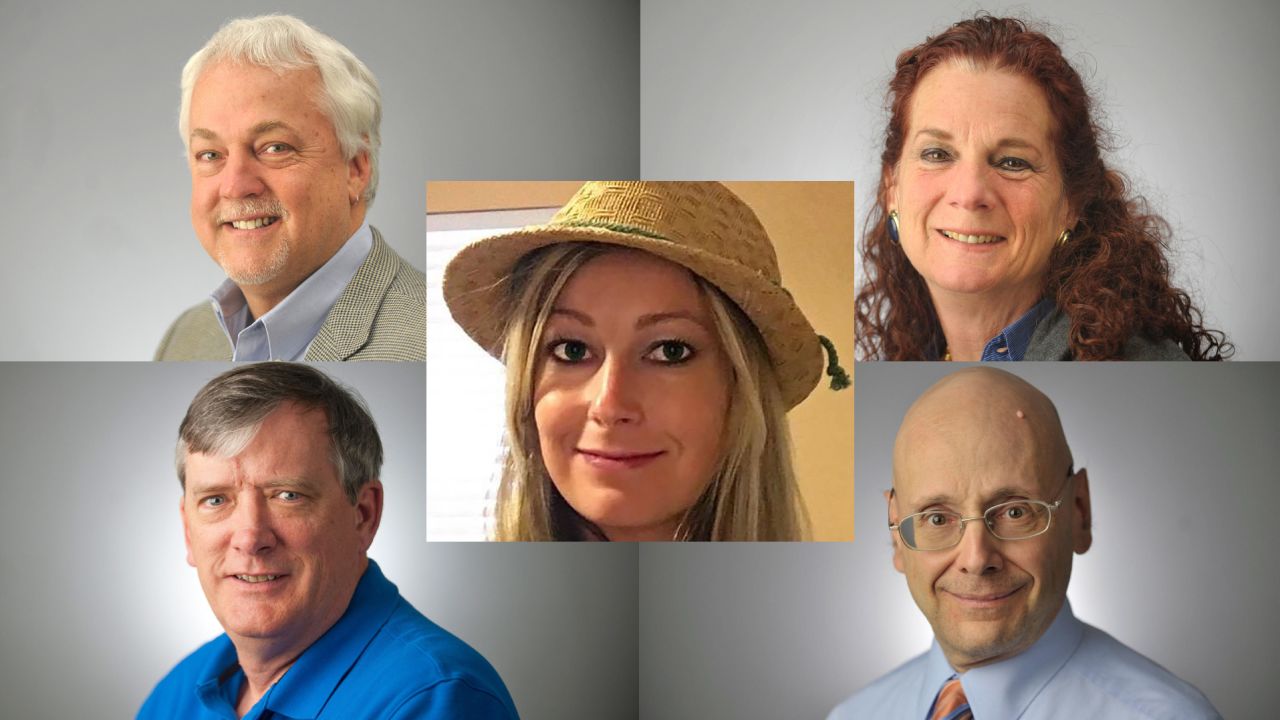 Clockwise from top left: Robert Hiaasen, Wendi Winters, Gerald Fischman, John McNamara and Rebecca Smith, center.