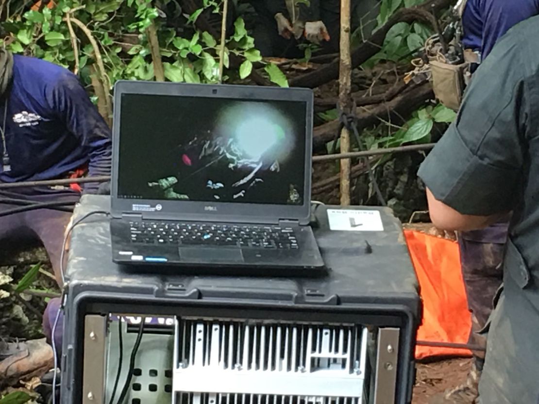 Specialist equipment is able to transmit the images from the climber's helmet-mounted cameras back to the support team at the top of the chimney.