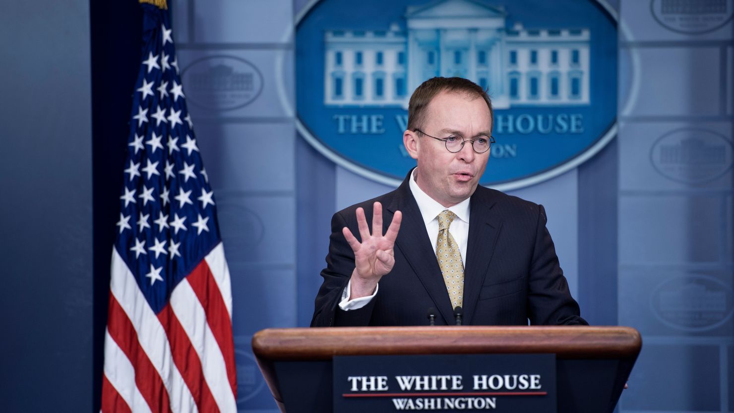 Mick Mulvaney, who is now Acting White House chief of staff, speaks during a briefing at the the White House in January 2018. Brendan Smialowski/AFP/Getty Images 