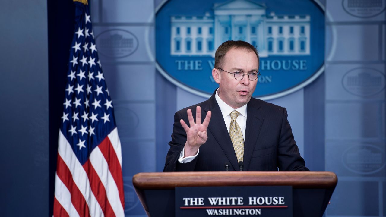 Mick Mulvaney, who is now Acting White House chief of staff, speaks during a briefing at the the White House in January 2018. Brendan Smialowski/AFP/Getty Images 