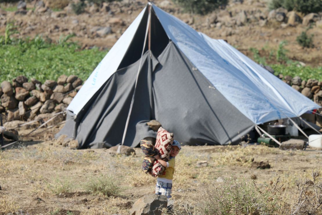 A displaced Syrian child from Daraa province at a makeshift camp in the border area between the Golan Heights and Syria on Wednesday. 