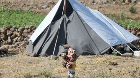 A displaced Syrian child from Daraa province at a makeshift camp in the border area between the Golan Heights and Syria on Wednesday.