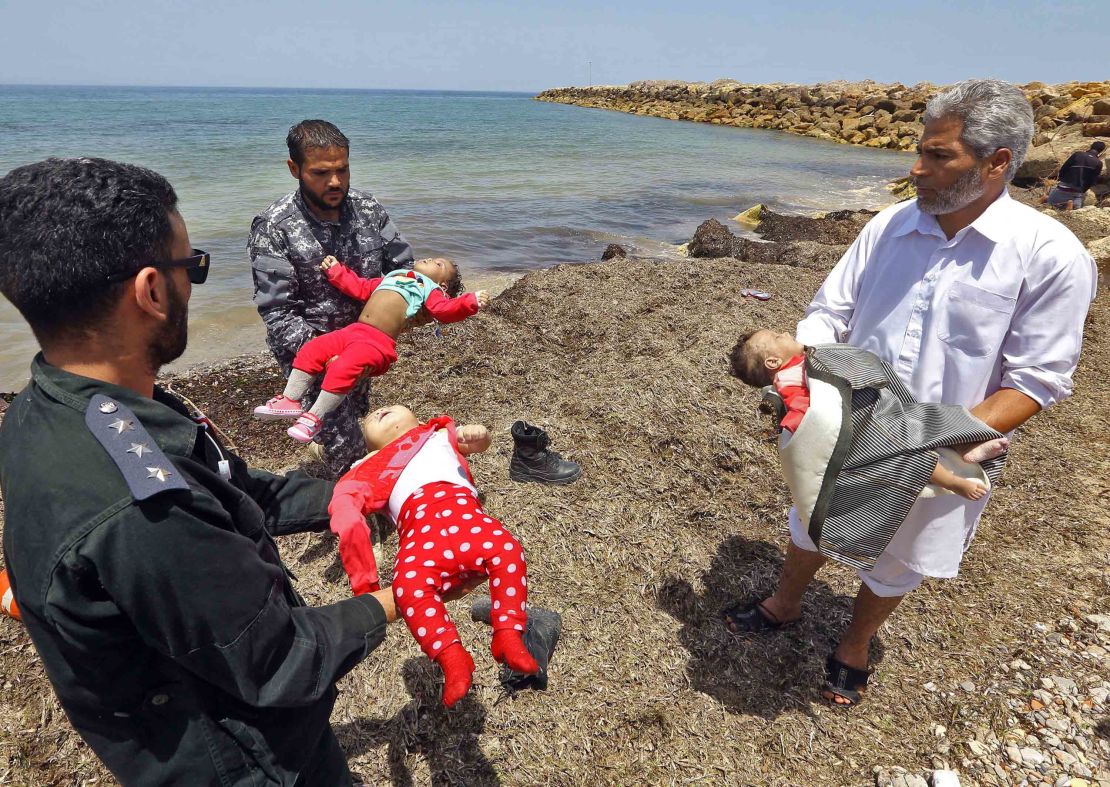 The three babies were among dozens of people on a rubber boat. 