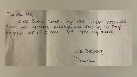 This letter accompanied the parking ticket and payment that was sent to Minersville Police.