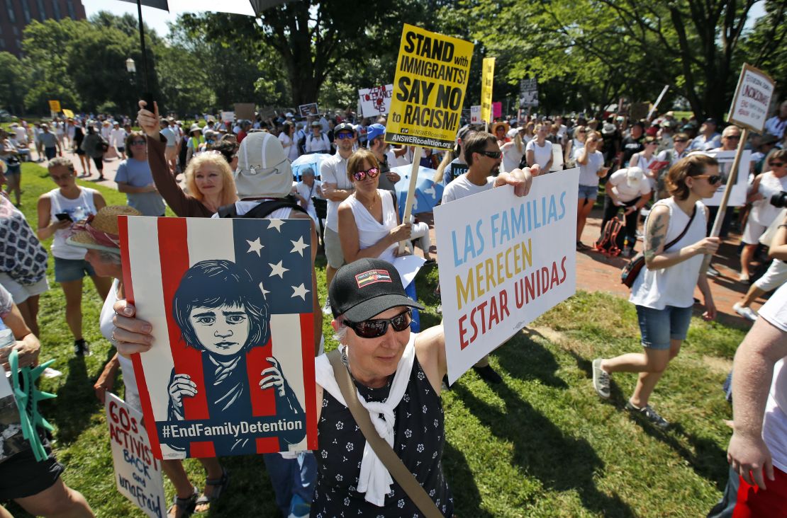 Activists protest the "zero tolerance" policy Saturday in Lafayette Square near the White House.