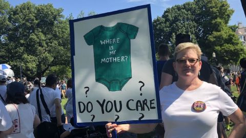 Margaret Stokes, a teacher from Leesburg, Virginia, is among the demonstrators in Washington.