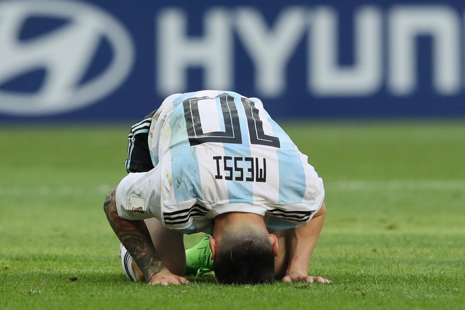 Argentina's Lionel Messi reacts after his team was knocked out of the World Cup by France on June 30. Messi had two assists in the 4-3 loss.