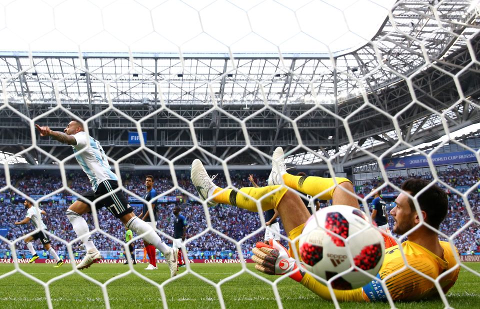 Gabriel Mercado deflected a Messi shot past Hugo Lloris to give Argentina a brief 2-1 lead.