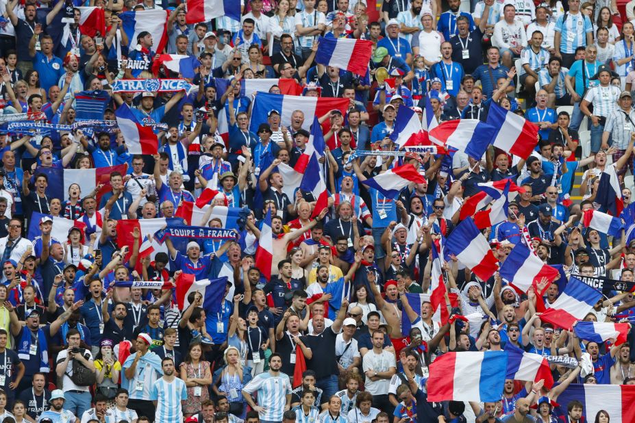 France fans celebrate during the match against Argentina.